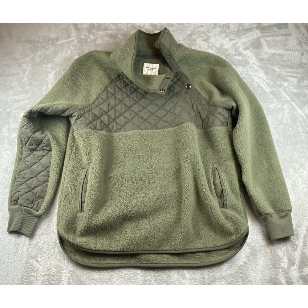Abercrombie & Fitch‎ Fleece Men's Large Snap Pullover Sweater Green Soft Comfy
